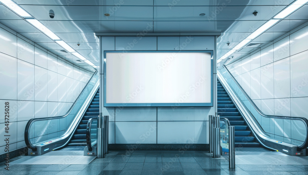 Obraz premium Mock up Poster media template Ads display in Subway station escalator 