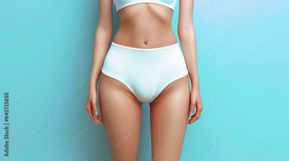 A woman wearing a white bikini top and panties, suitable for beach or summer theme A woman wearing a white bikini top and panties, suitable for beach or summer theme