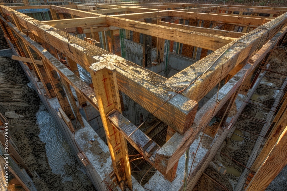 A picture of a building undergoing construction, showing the process and materials used in the building process A picture of a building undergoing construction, showing the process and materials used in the building process
