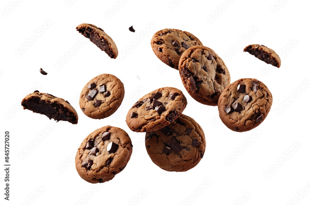 Cookies chocolate falling with choc flake in the air isolated on transparent background, dessert sweet concept, piece of dark biscuit.
Cookies chocolate falling with choc flake in the air isolated on transparent background, dessert sweet concept, piece of dark biscuit.