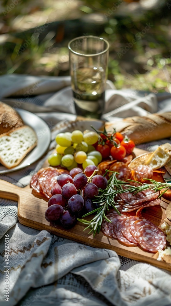 Close up of a charcuterie board with wine Close up of a charcuterie board with wine