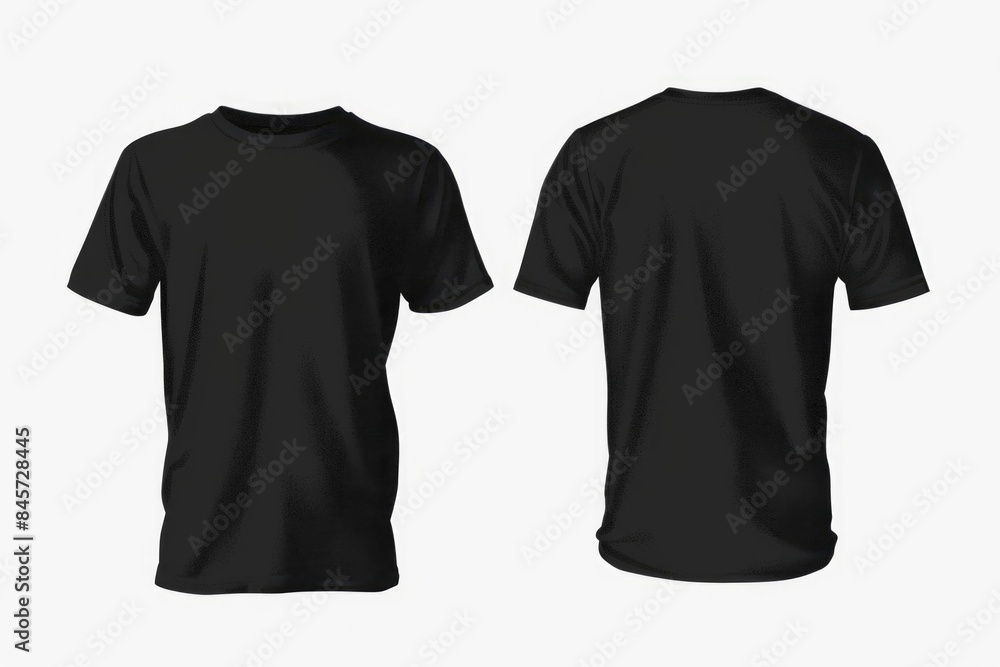Front and back view of a black t-shirt, ideal for fashion, apparel, and lifestyle photoshoots Front and back view of a black t-shirt, ideal for fashion, apparel, and lifestyle photoshoots