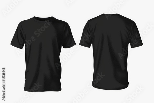 Front and back view of a black t-shirt, ideal for fashion, apparel, and lifestyle photoshoots