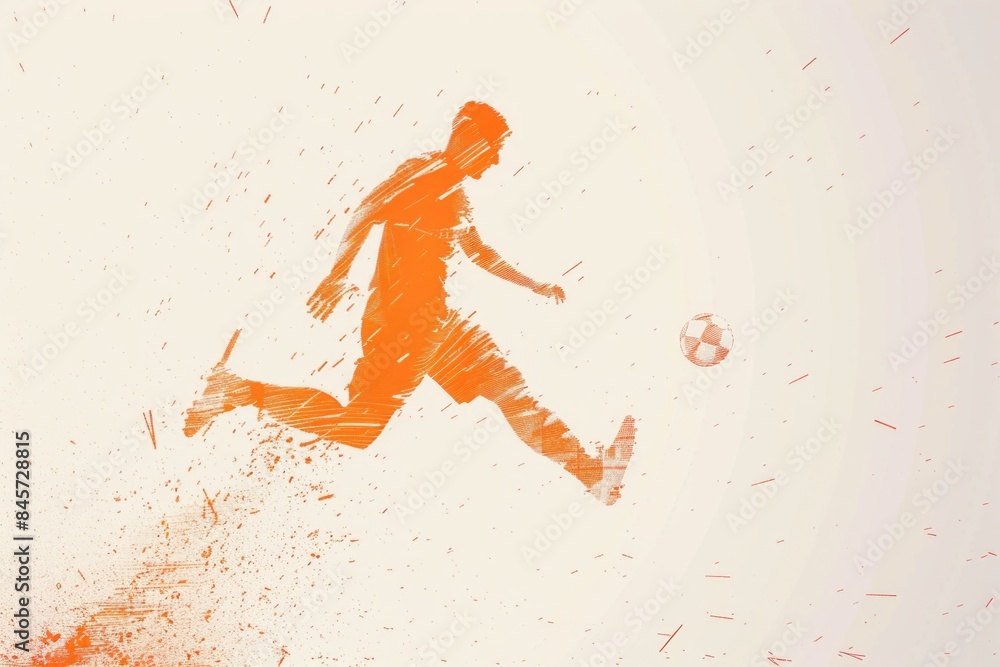 A person kicking a soccer ball in mid-air, with a blurred background A person kicking a soccer ball in mid-air, with a blurred background