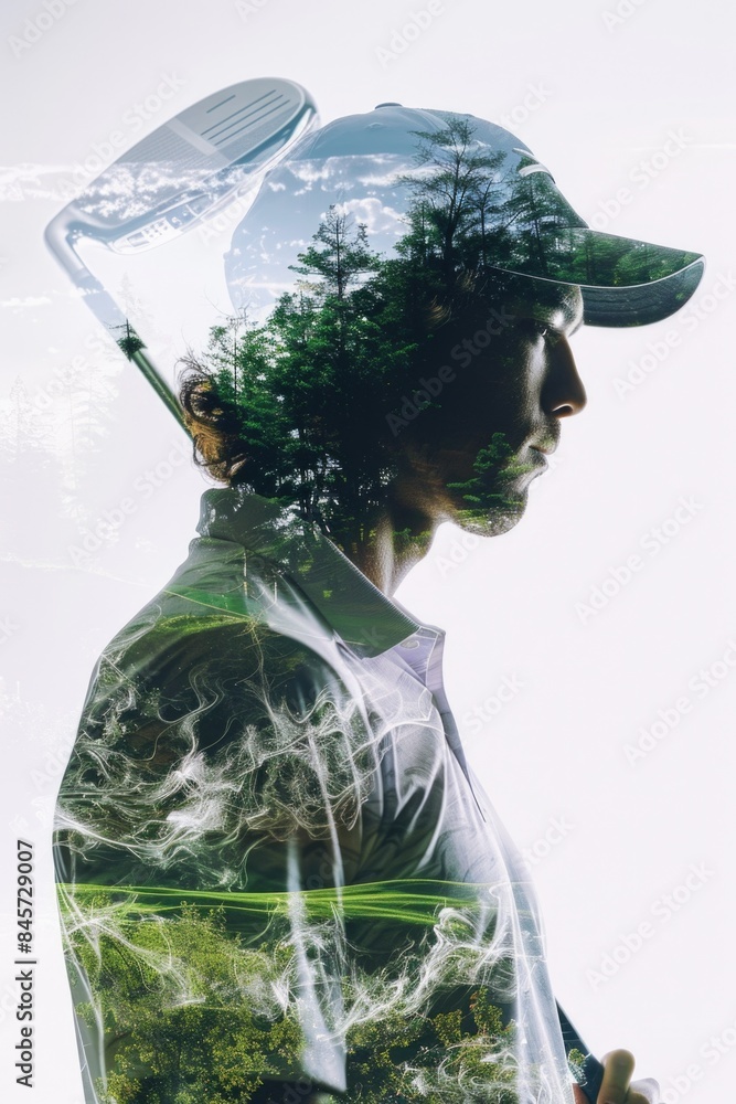 © Fotograf - A man stands holding a golf club, potentially ready to take a shot on the green © Fotograf - A man stands holding a golf club, potentially ready to take a shot on the green