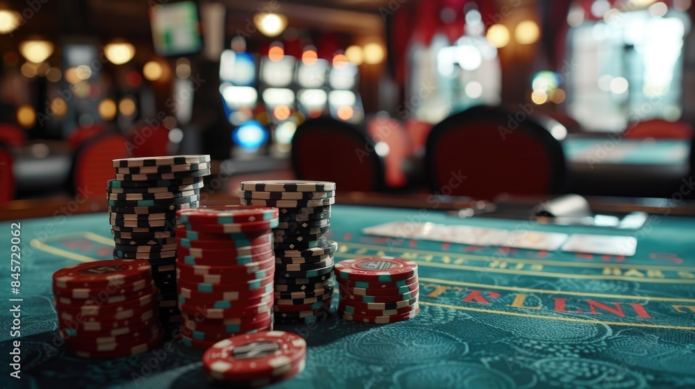 Gambling setup with poker chips and playing cards Gambling setup with poker chips and playing cards
