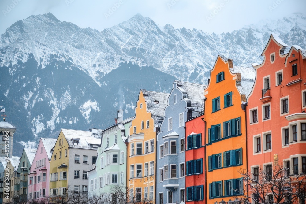 Obraz premium Innsbruck Cityscape: Vibrant Tyrolean Architecture in Austrian Alps