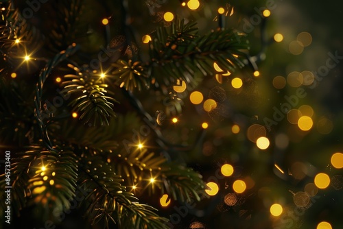 Wallpaper Mural A close-up of a Christmas tree with colorful lights shining through the background, suitable for holiday and winter-themed designs Torontodigital.ca