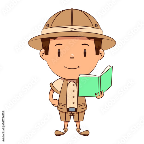 Child archaeologist holding book