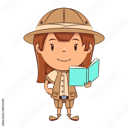 Girl archaeologist holding book
