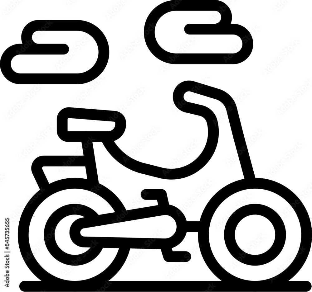 Simple line drawing of a moped parked under a cloudy sky, evoking a sense of freedom and urban mobility Simple line drawing of a moped parked under a cloudy sky, evoking a sense of freedom and urban mobility