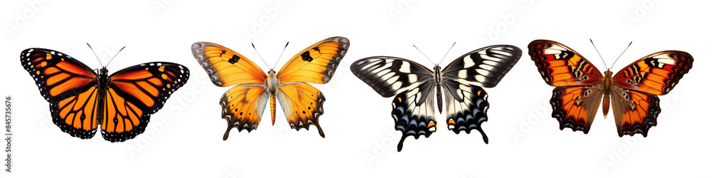 Fototapeta premium Colorful butterflies in a row png set