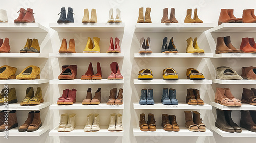 Wallpaper Mural Variety of shoes displayed on white shelves Torontodigital.ca
