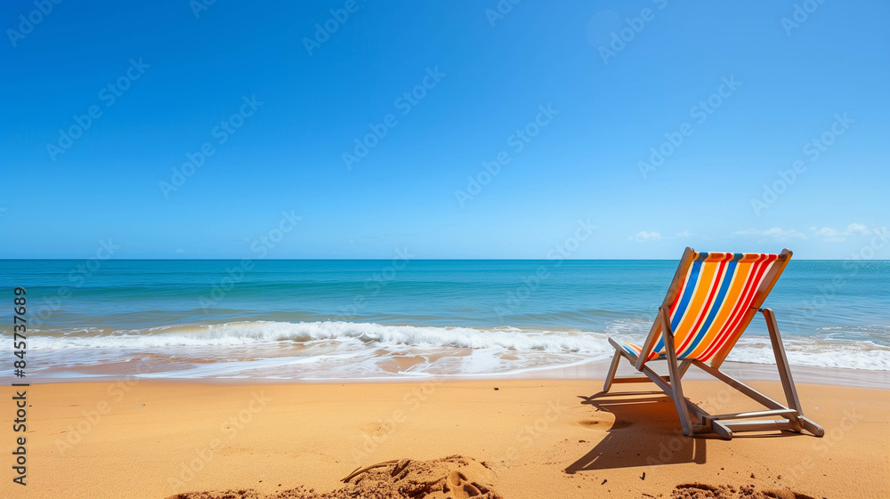 A cozy striped sun lounger by a crystal-clear swimming pool, palm trees in the background. Ai generated A cozy striped sun lounger by a crystal-clear swimming pool, palm trees in the background. Ai generated