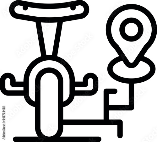 Line art icon of a one wheel electric scooter parked at a designated sharing point, representing sustainable urban mobility