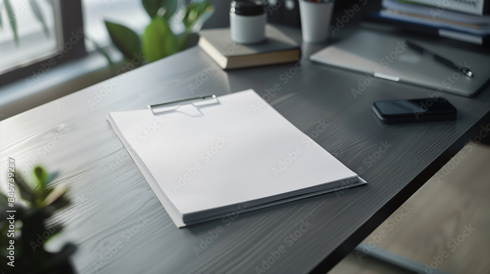 A4 Sheet of Paper on a Sleek Modern Office Desk A4 Sheet of Paper on a Sleek Modern Office Desk