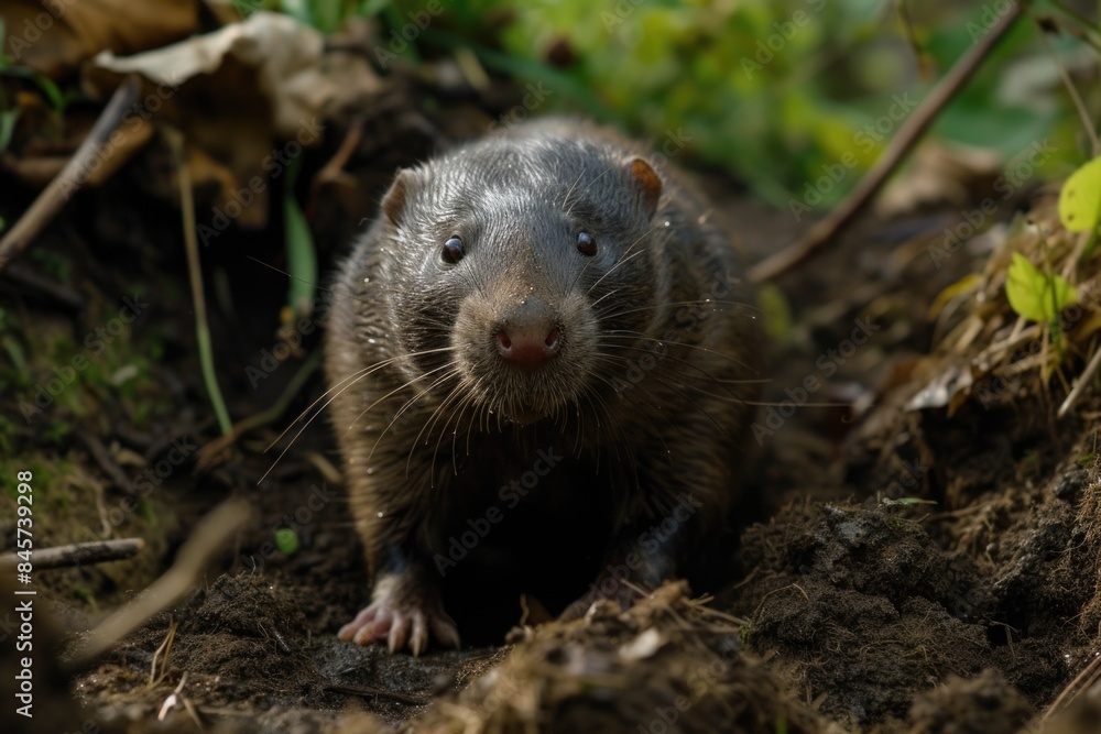 Small rat that is sitting in the dirt, animal background Small rat that is sitting in the dirt, animal background