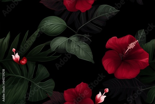Red Floral and leaves Pattern: An Abstract background