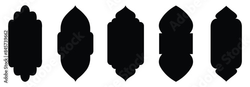 Set of Islamic door and window shapes. Vector illustration. Arab frame set. Ramadan kareem silhouette icon. Mosque gate. Islamic arabesque pattern. Arabian muslim shape arch.