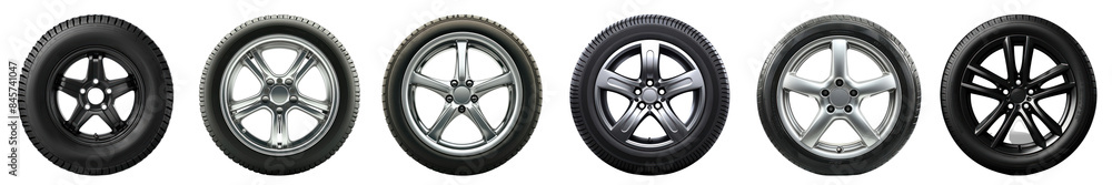 PNG Various car tire and wheel designs set PNG Various car tire and wheel designs set
