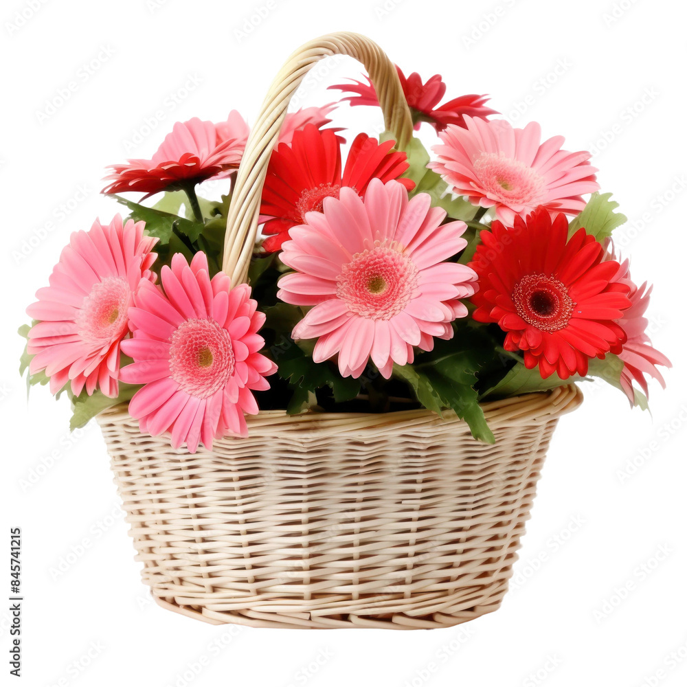 custom made wallpaper toronto digitalBeautiful gerbera flowers in a small wicker basket isolated on transparent background, png clip art, floral design element.