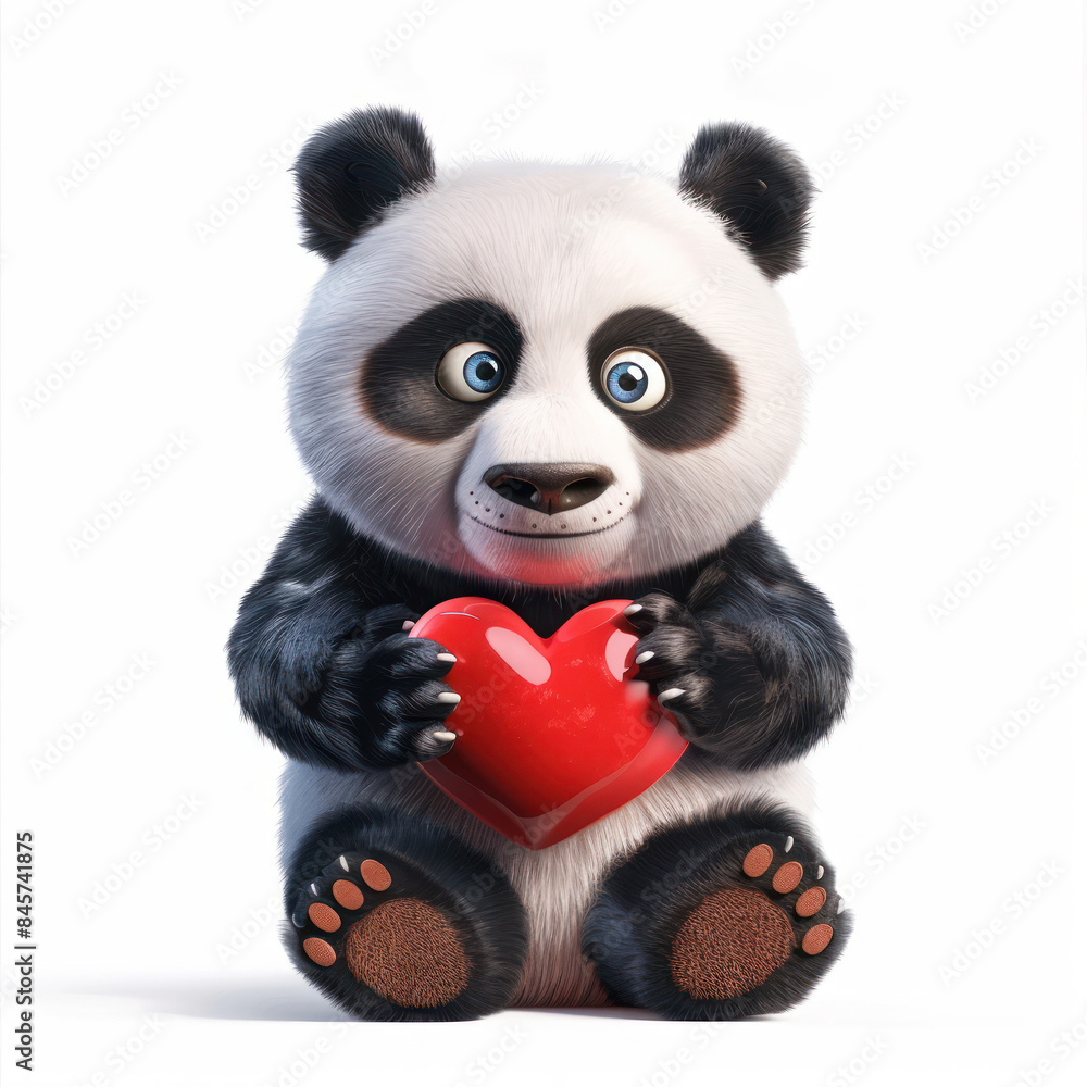Cute cartoon panda holding a heart Cute cartoon panda holding a heart