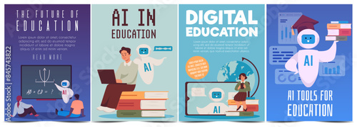 AI in future education, set of flyers with text space.