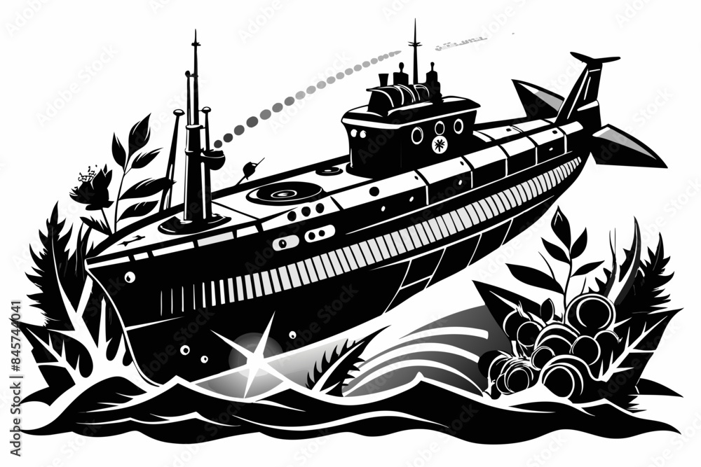 Submarine silhouette vector illustration 