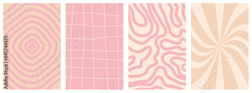 Set of groovy Pink and peach Abstract Patterned Wallpapers