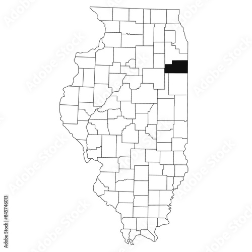 Map of Kankakee County in Illinois state on white background. single County map highlighted by black colour on Illinois map. UNITED STATES, US