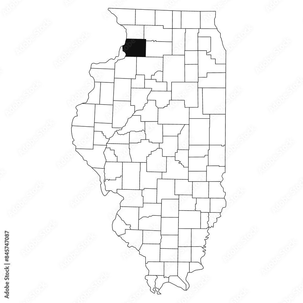 Map of Whiteside County in Illinois state on white background. single County map highlighted by black colour on Illinois map. UNITED STATES, US