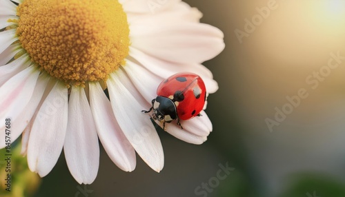 Nature's Delicate Harmony- Ladybug Perched Gracefully on a Blossoming Flower 