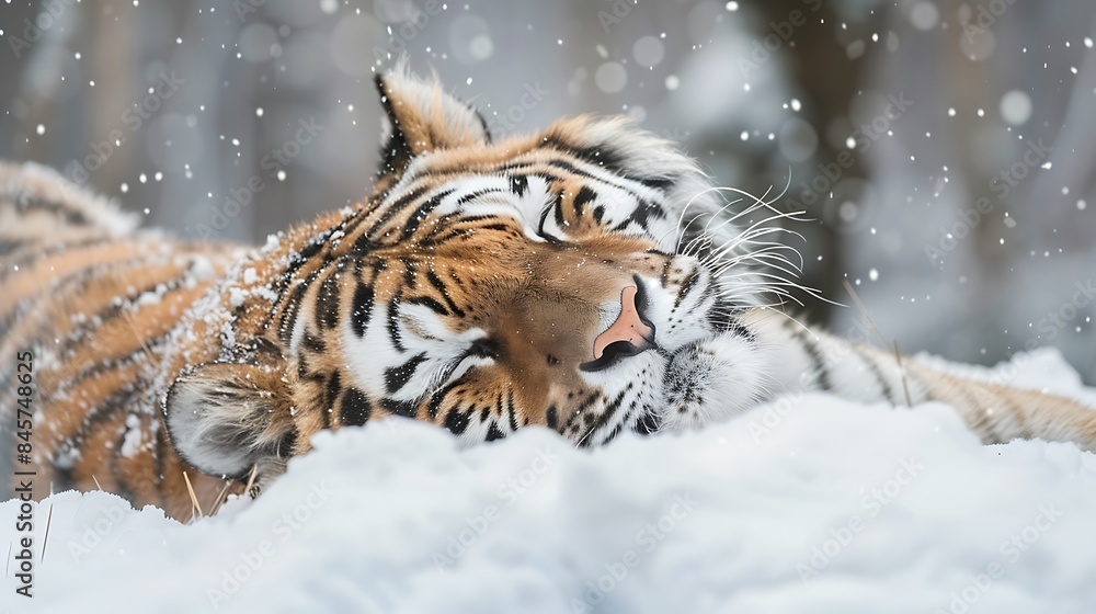 Obraz premium a tiger lying in the snow