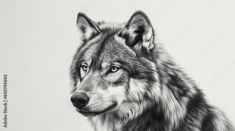 Fototapeta premium Black and White Wolf Illustration