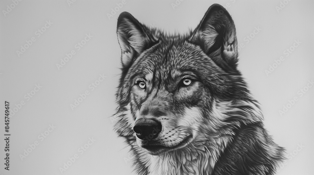 Detailed Black and White Wolf Illustration Detailed Black and White Wolf Illustration