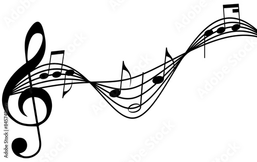 Melody music curves wave with music treble clef and musical notes, musical design isolated elements for music design festival posters, music education banners, music album covers