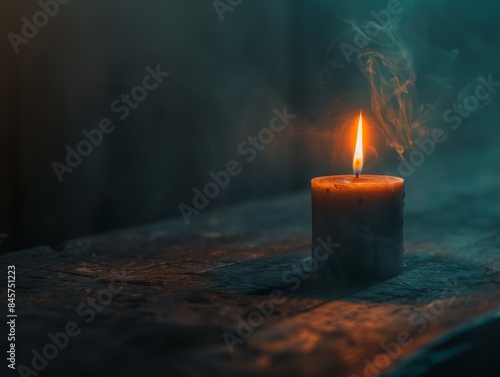 Candlelight in a mysterious atmosphere, cool tones, soft side lighting, high contrast, glow effect, light leak, bokeh.