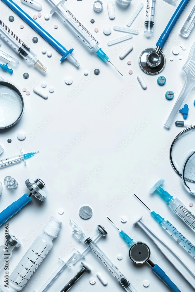 Medical instruments form a frame with an empty space in the middle Medical instruments form a frame with an empty space in the middle