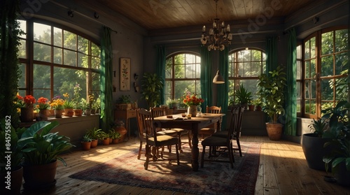 Vintage interior surrounded by flowers