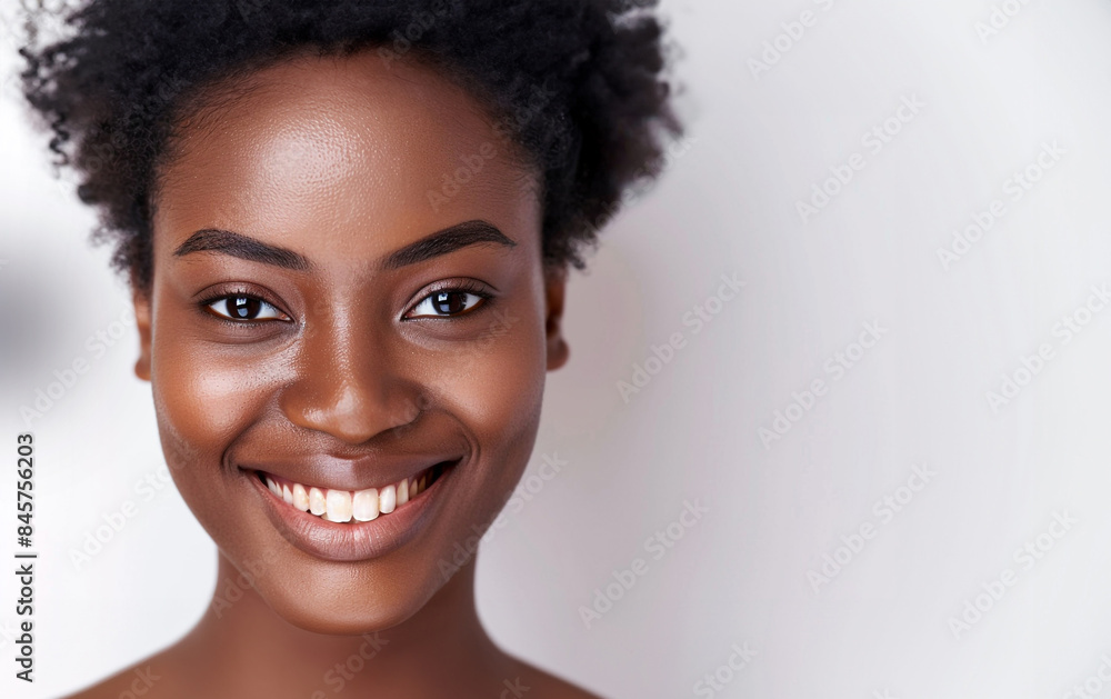 Attractive Black Woman smooth clear skin model smileing with perfect white teeth Attractive Black Woman smooth clear skin model smileing with perfect white teeth