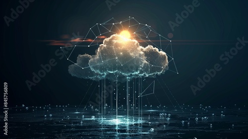 Wallpaper Mural Depicting a hologram of the weather the cloud and the sun are composed of polygons triangles points and lines representing weather in a lowpoly compound structure in a technology Torontodigital.ca