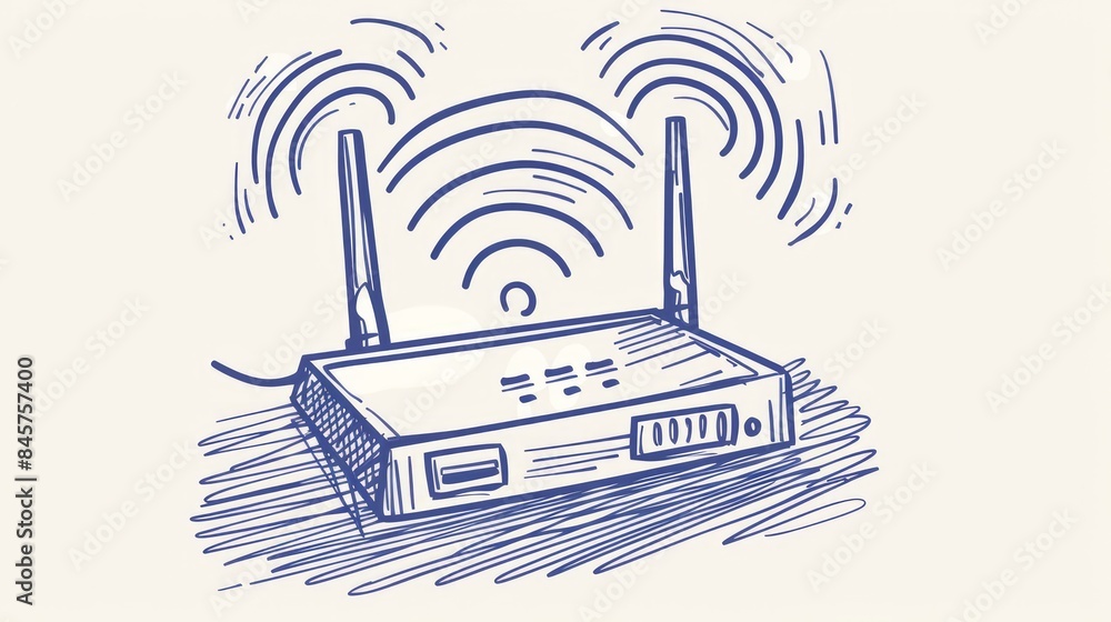 Doodle sketch lines form an internet router icon representing connection data networking for WiFi computers Doodle sketch lines form an internet router icon representing connection data networking for WiFi computers