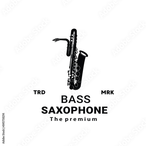 wind instrument logo illustration, bass saxophone silhouette suitable for music stores and communities