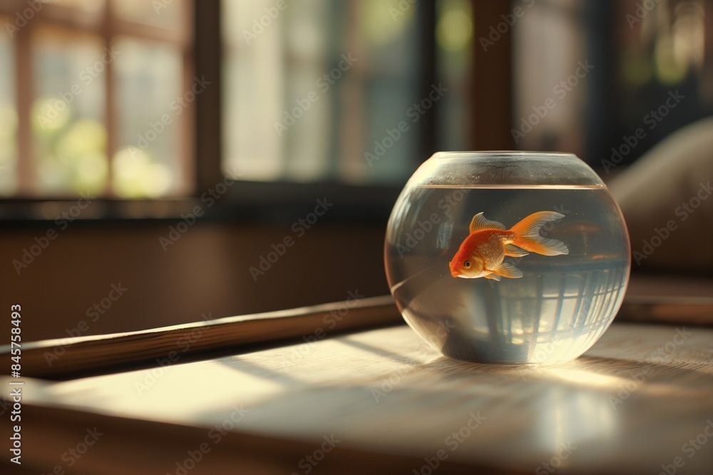 A photo of a goldfish in a fishbowl, with cinematic lighting and a bokeh background. A photo of a goldfish in a fishbowl, with cinematic lighting and a bokeh background.