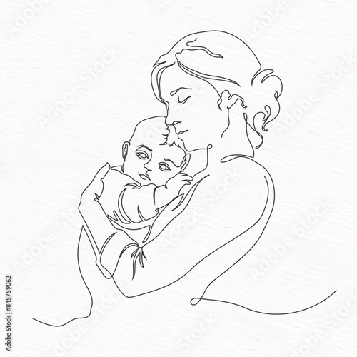Valokuva Mother and Baby Line Art Vector Illustration
