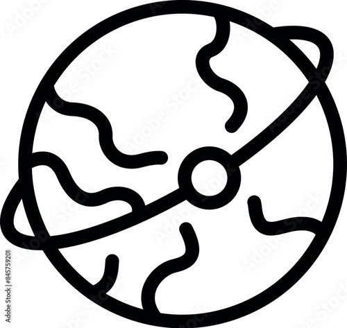 Simple line icon of planet earth with an orbiting object, representing the environmental issue of global warming