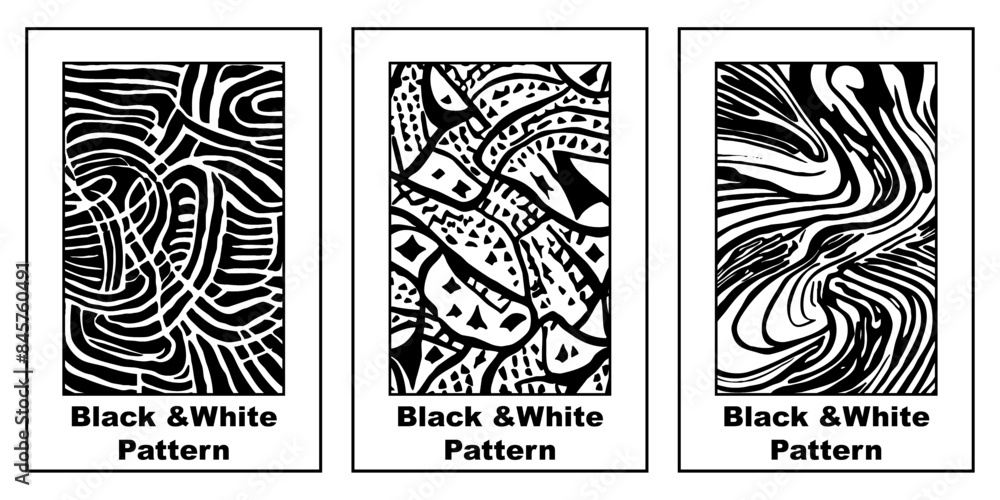 Fototapeta premium Set of 3 Abstract black and white pattern. For use in graphics. Minimalist illustration for printing on wall decorations