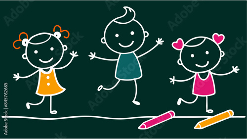 Hand-drawn simple children's careless crayon drawing Illustration Of Children Playing