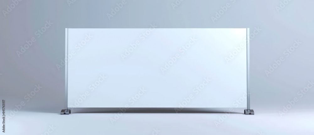 white landscape banner mockup, metallic support frame white landscape banner mockup, metallic support frame