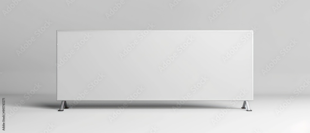 white landscape banner mockup, metallic support frame white landscape banner mockup, metallic support frame